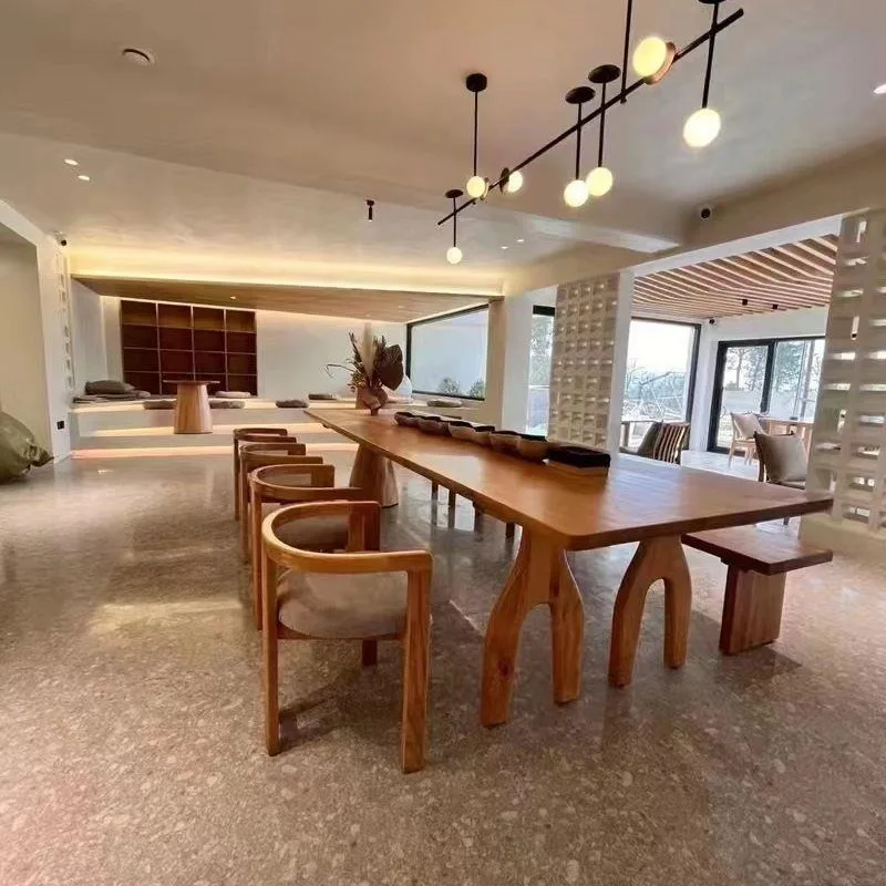 Wabi Sabi Style Small Space Dining Table and Chairs for Home Nordic Solid Wood Rectangular Large Board Island Table Desk Work
