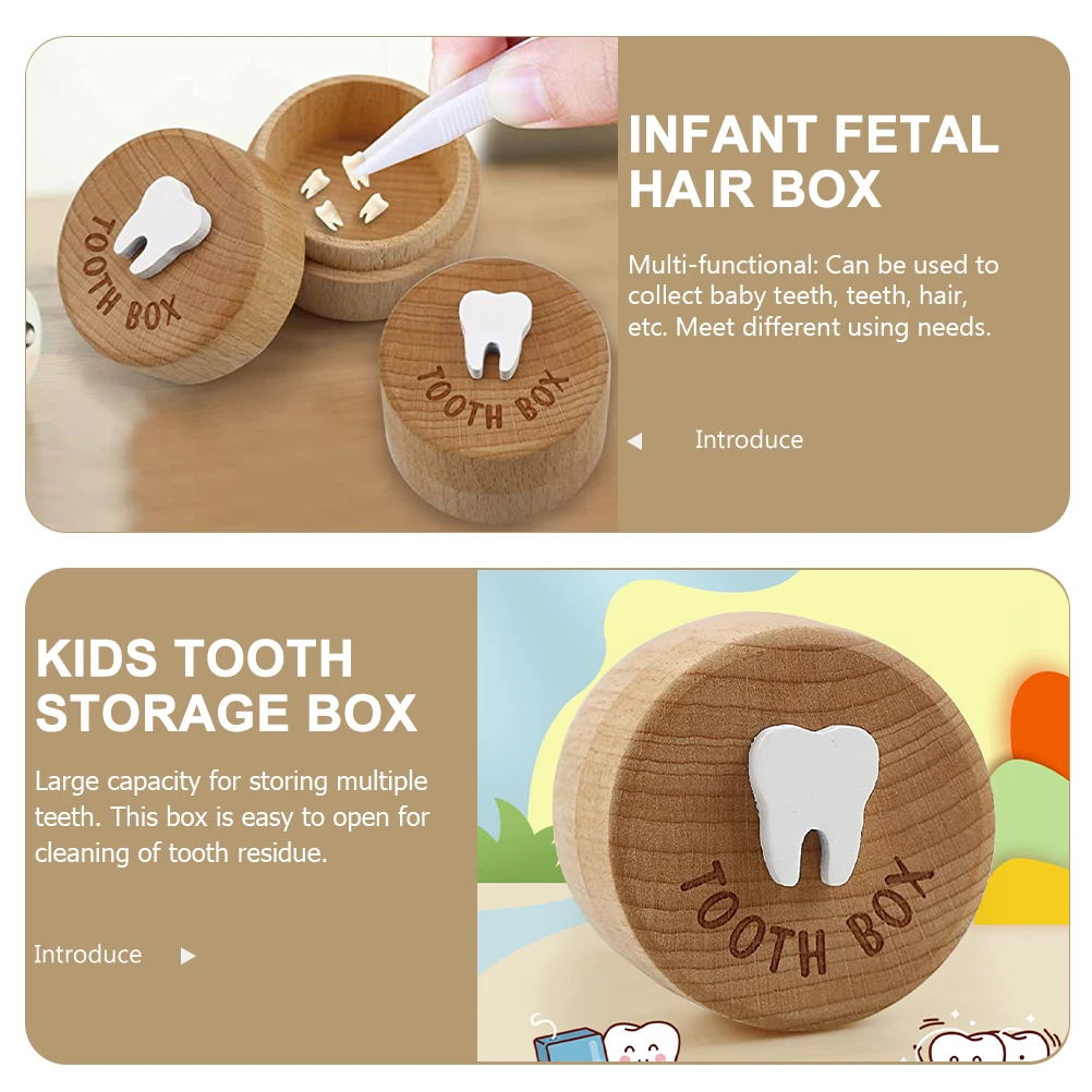 Caixa de dentes de bebê para crianças, suporte de cabelo fetal, coletor de armazenamento de madeira, organizador de lembrança, recipiente memorial de longo prazo