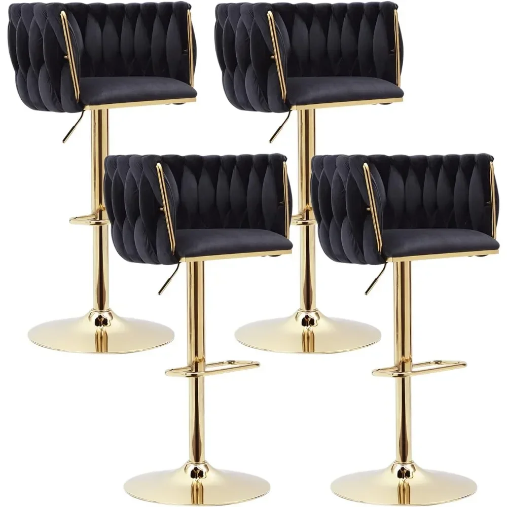 

Black Velvet Bar Stools - Modern Adjustable Swivel Counter Height Chairs with Woven Back for Kitchen Island