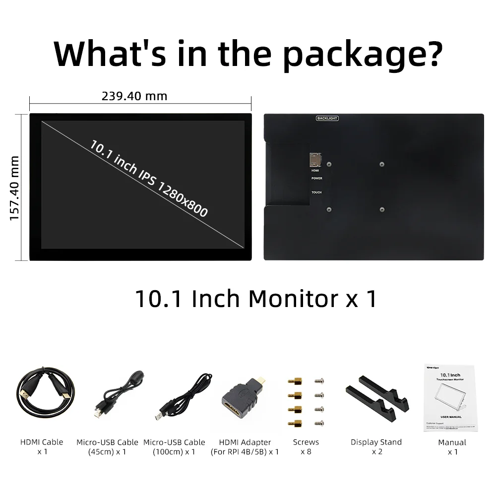 10.1 cal 1280x800 IPS Raspberry Pi ekran dotykowy dla Raspberry Pi 5 ekran HDMI przenośny Monitor z ekranem LCD Plug And Play