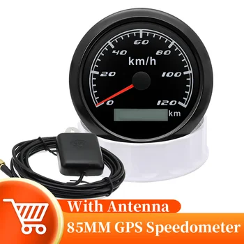 Marine Boot 120KMH GPS Tachometer 85mm Universeller wasserdichter Kilometerzähler mit GPS-Antenne 12/24V 85MM Halter Splitter