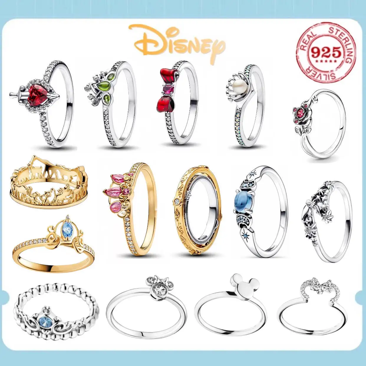 Bague à breloques en argent Sterling S925 pour femmes, tendance Disney, meilleur cadeau de mariage, bijoux de luxe en cristal, offre spéciale