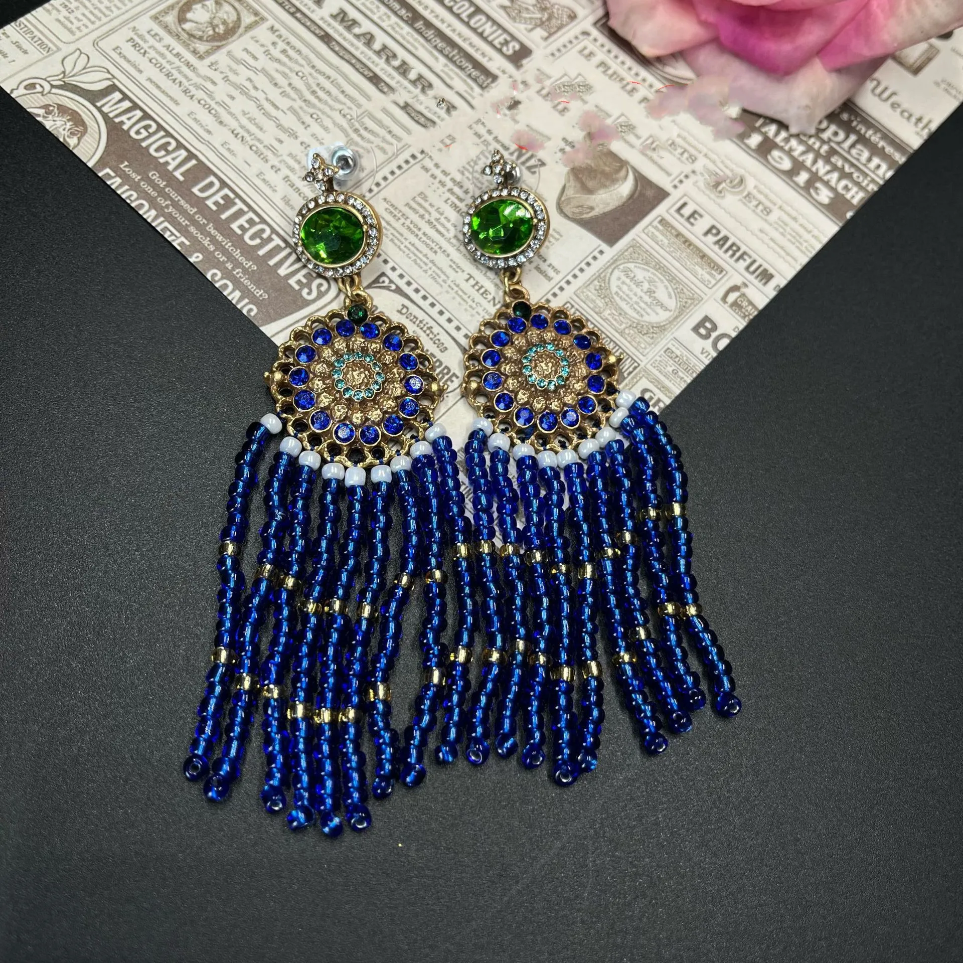 Medieval circular ethnic storm, West Asian bead tassel, exaggerated personality, long earrings