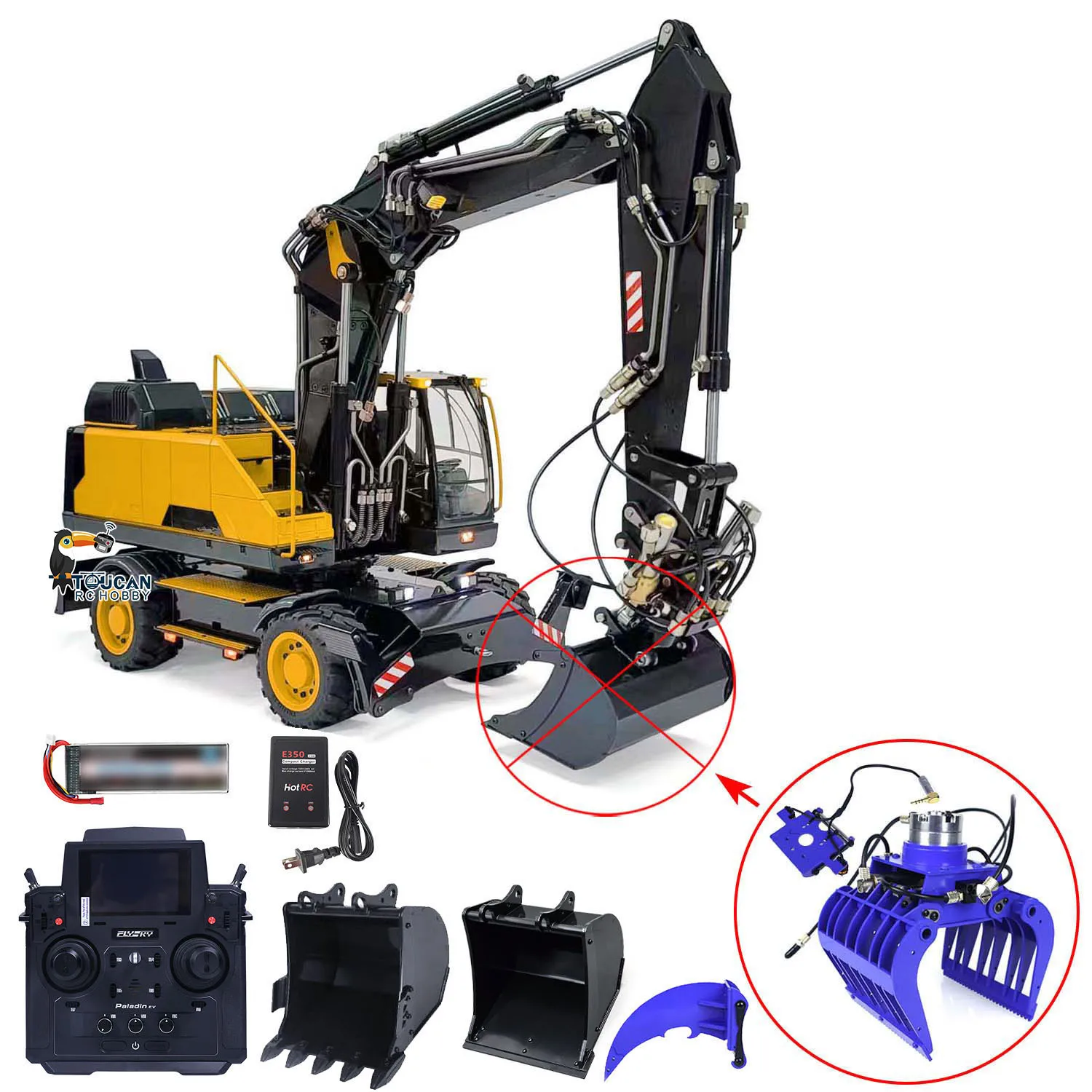 Escavatore RC idraulico 1/14 EC380 Veicolo di ingegneria radiocomandato con ruote Grab RC Digger