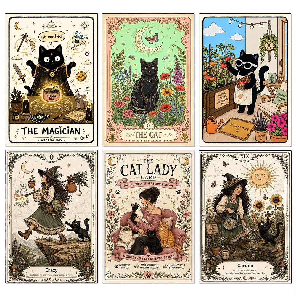 Tarot Diamond Painting Funny Black Cat Magician Mosaic Embroidery DIY Full Drill Home Art Craft for Bedroom or Living Room Decor