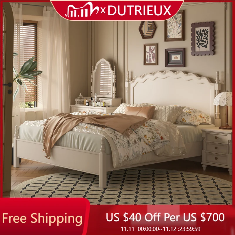 

Винтажная французская кровать, свадебная кремовая кровать принцессы, элитная кровать изголовья кровати, каркас из цельного дерева, удобная мебель для спальни Cama De Casal