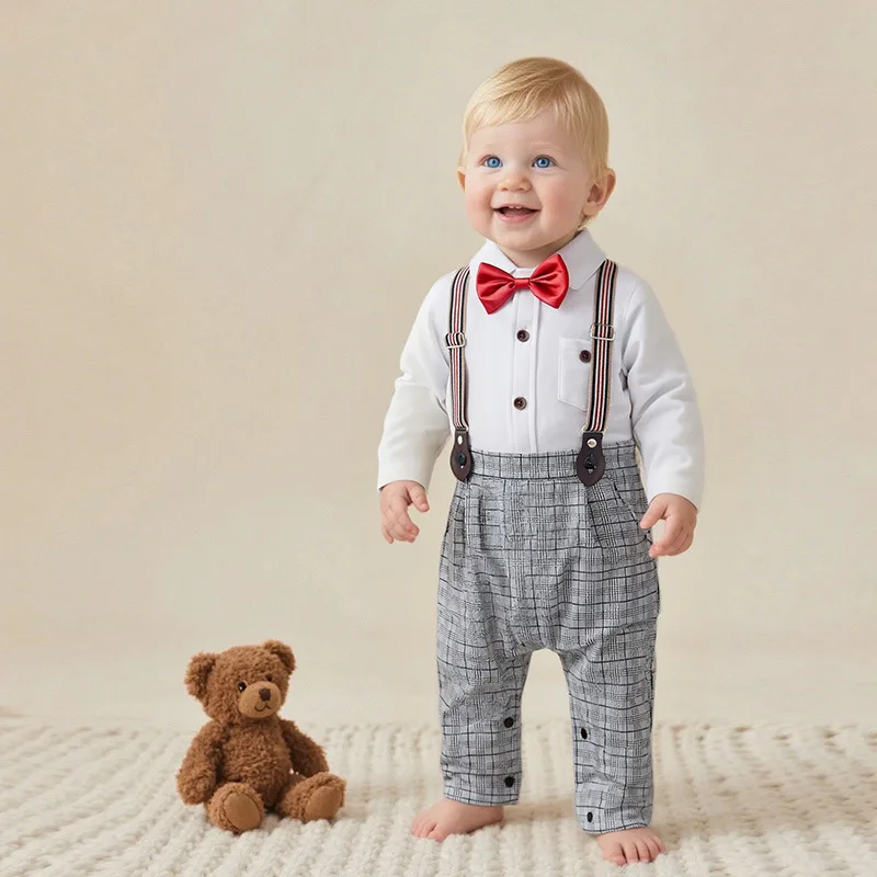 

Baby Boys Gentleman Romper Long Sleeve Jumpsuit Infant One Piece Outfit Formal Party Wedding Birthday Toddler Newborn Clothes