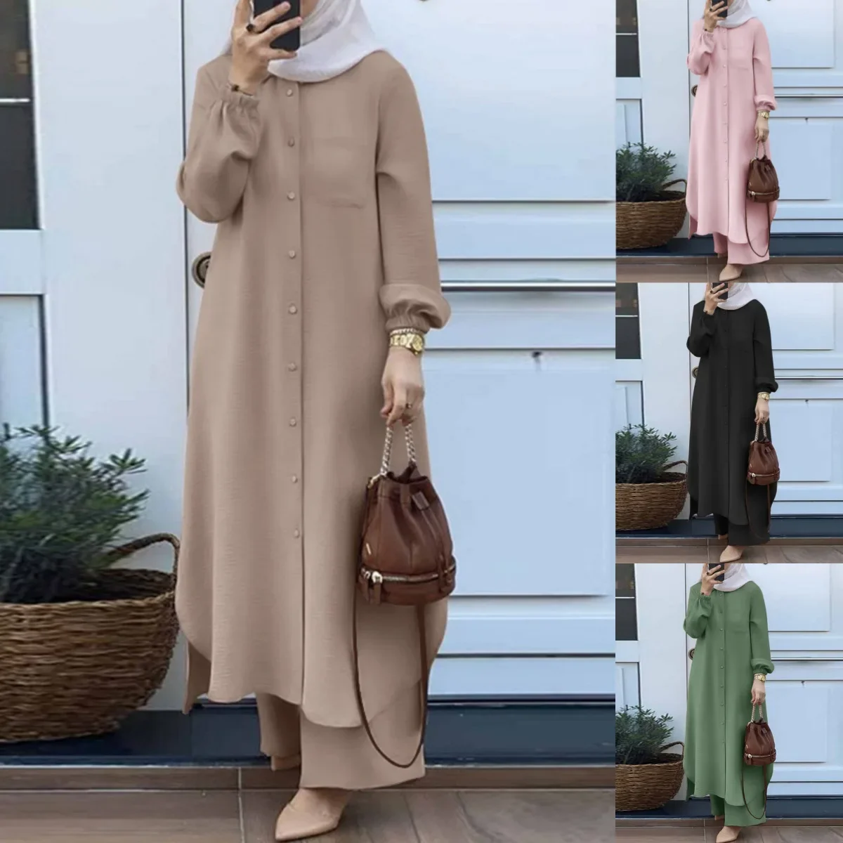 Muslim Women's Arabic Style Long Sleeve Shirt and Pants Set H707# Spring Autumn New Two-Piece Suit Casual Comfortable Dress