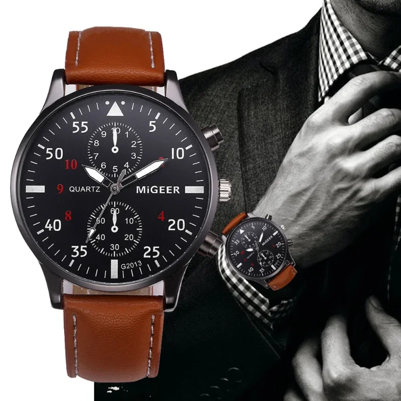 Luxury Mens Watch Fashion Business Brown Leather Quartz Wrist Watches Gifts for Men Orologio Relógios Masculino שעון יד גברים