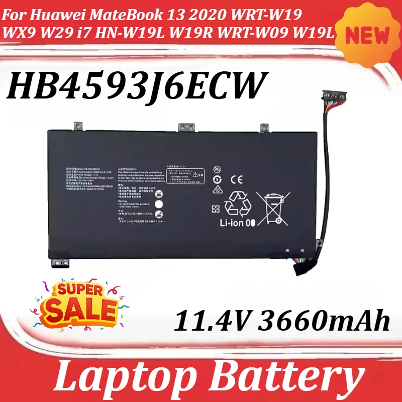 

HB4593J6ECW 11.4V 3660mAh for Huawei MateBook 13 2020 WRT-W19 WX9 W29 i7 HN-W19L W19R WRT-W09 W19L Notebook Laptop Battery
