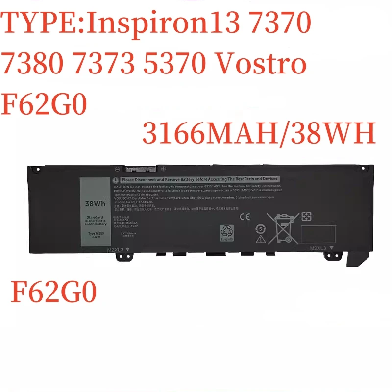High-Quality F62G0 3166mAh/38Wh 11.4V Laptop Battery for Dell Inspiron 3 5370 7370 7373 7380 7386 Vostro 13 5370 P87G001 P83G