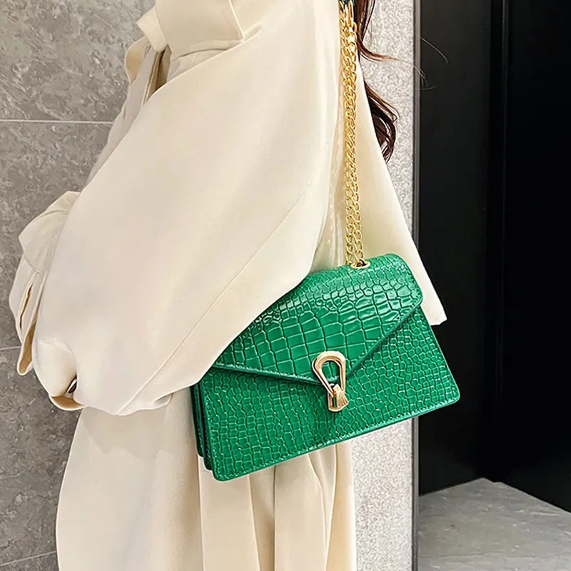 1 PC Crocodile Leather Shoulder Chain Bag Spring Summer Lock Crossbody Bag Fashion Trend Shoulder Bag