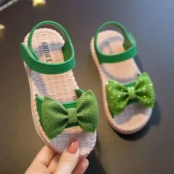 Kids Shoes Summer Girls Sandals Bow Non-slip Soft Soled Versatile Solid Korean Children Sweet Princess Shoes Beach Sandals