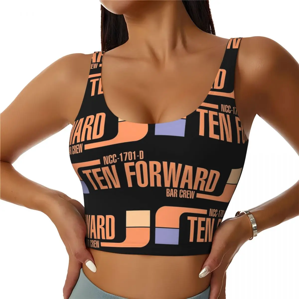 

Custom Ten Forward Bar Crew NCC 1701-D Women Sports Bras High Impact Vest Gym Workout Yoga Crop Tank Tops