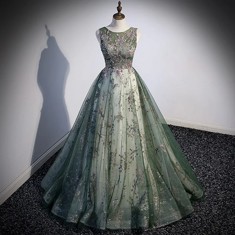 

2025 Summer Women's New Banquet Embroidered Evening Dress Fashionable Slimming Host Annual Meeting Sleeveless Soundtrack Dress