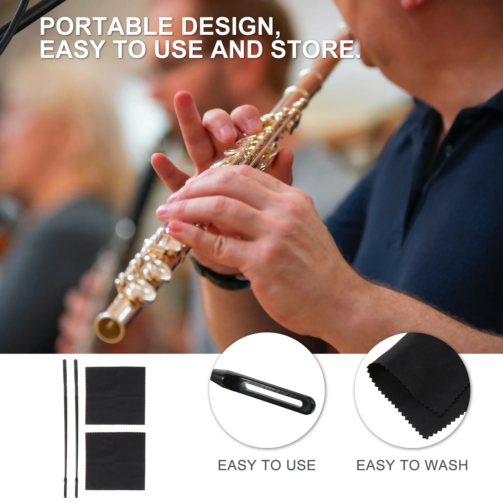 4 قطع من قضيب تنظيف الفلوت بيكولو ملحقات تنظيف الفلوت القماشي لـ