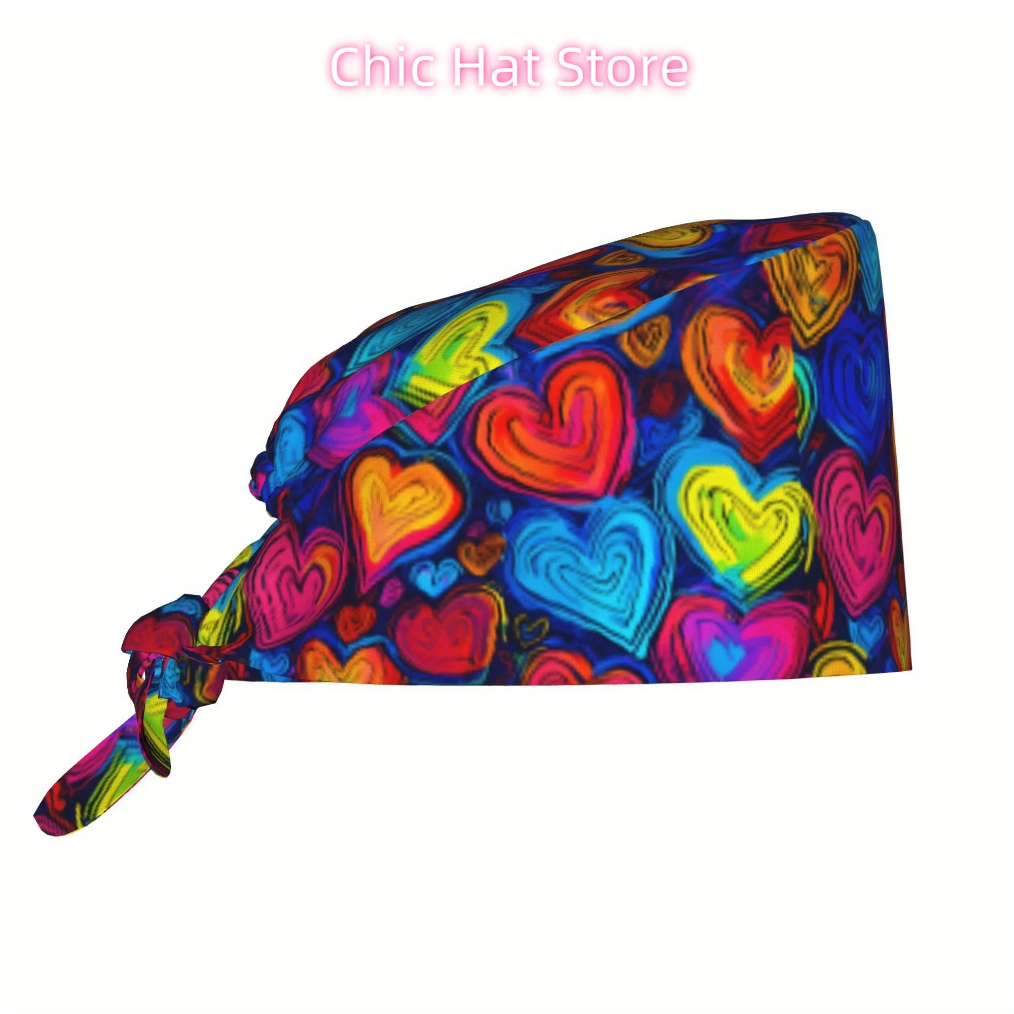 1pc Hippie Style Unisex Stylish Printed Work Cap - Lightweight Adjustable Skull Cap Tie-Back Nurse Hat, Dustproof Chef & Cooking