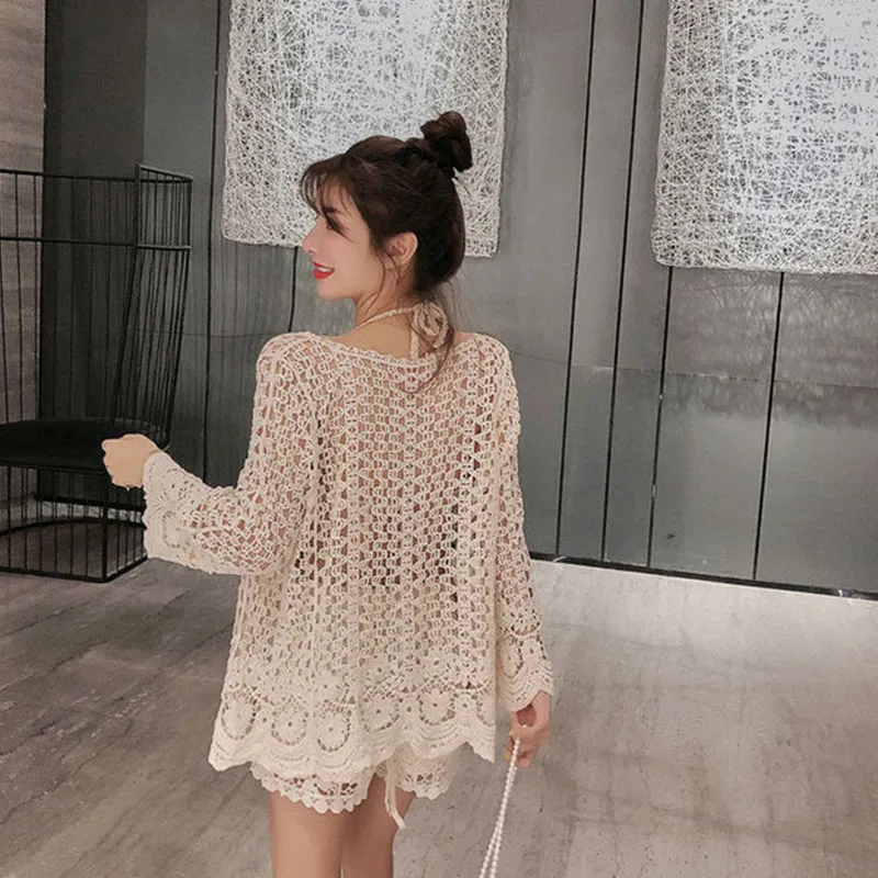 Set Women\'s Bohemian Ethnic Style Cool Style Hollow out Embroidery Knitting Leisure Holiday Beach Sun Protection Knit Tops