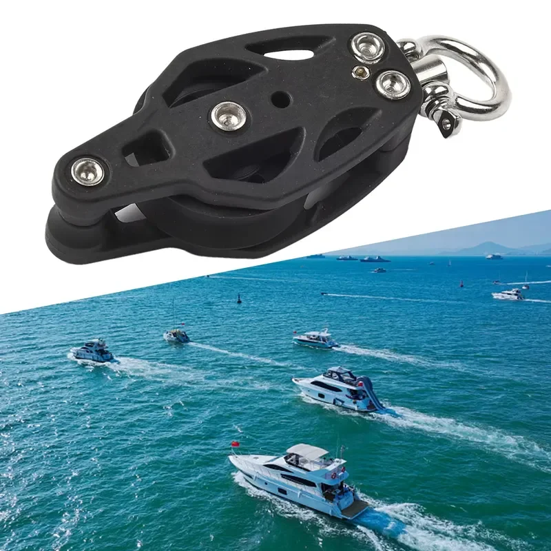 Sailboat Pulley Block, 35mm Heavy Duty Swivel Sheave with Becket, Aluminum Alloy Marine Hardware, for Boat Rigging Accessories