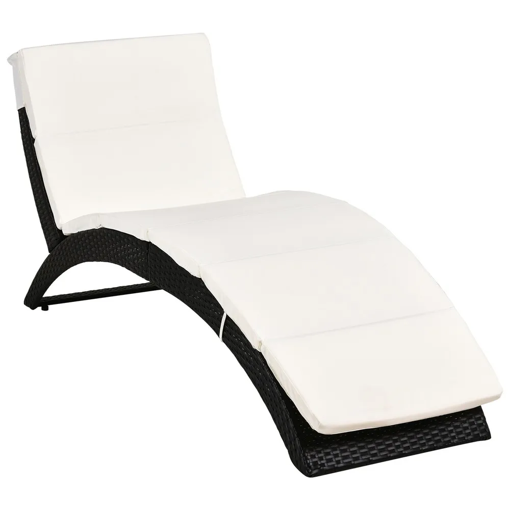 

Folding Rattan Chaise Wicker Lounge Pool Patio Sofa Chair Cushioned Outdoor