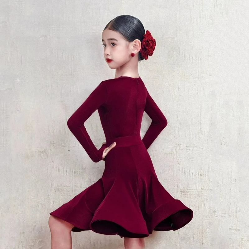 

Latin Dance Dress for Girls Long Sleeves Set Stage Professiona Suit Childrens Rumba Cha Cha Tango Dance Winnter Autumn Dancewear