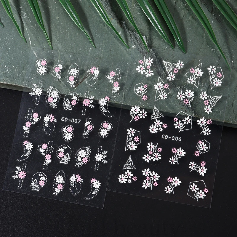 5D Embossed Flowers Nail Stickers Petal Lines Decals Summer Nail Charms Butterflies Relief Sliders DIY Manicure Decoration Salon