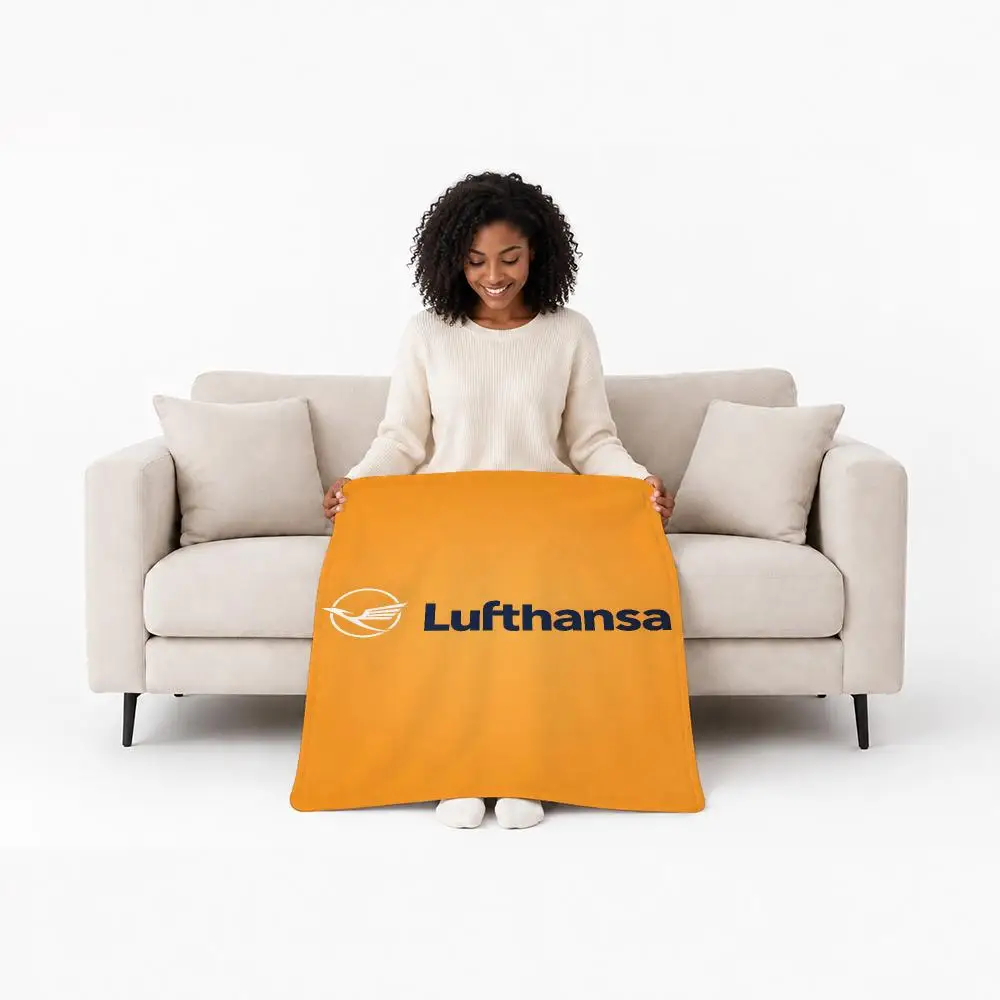 Premium Airline Lufthansa Throw Custom Printed Flannel Fleece Blanket for Sofa Bed Office Travel & Camping