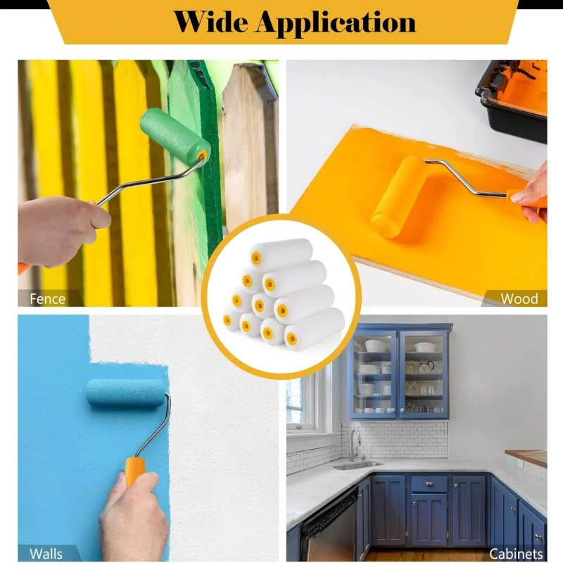 10PCS Rolos de Pintura de Espuma de Alta Absorção de 4 Polegadas, Mini Mangas de Rolos de Pintura, Esponjas para Pintura e Decoração