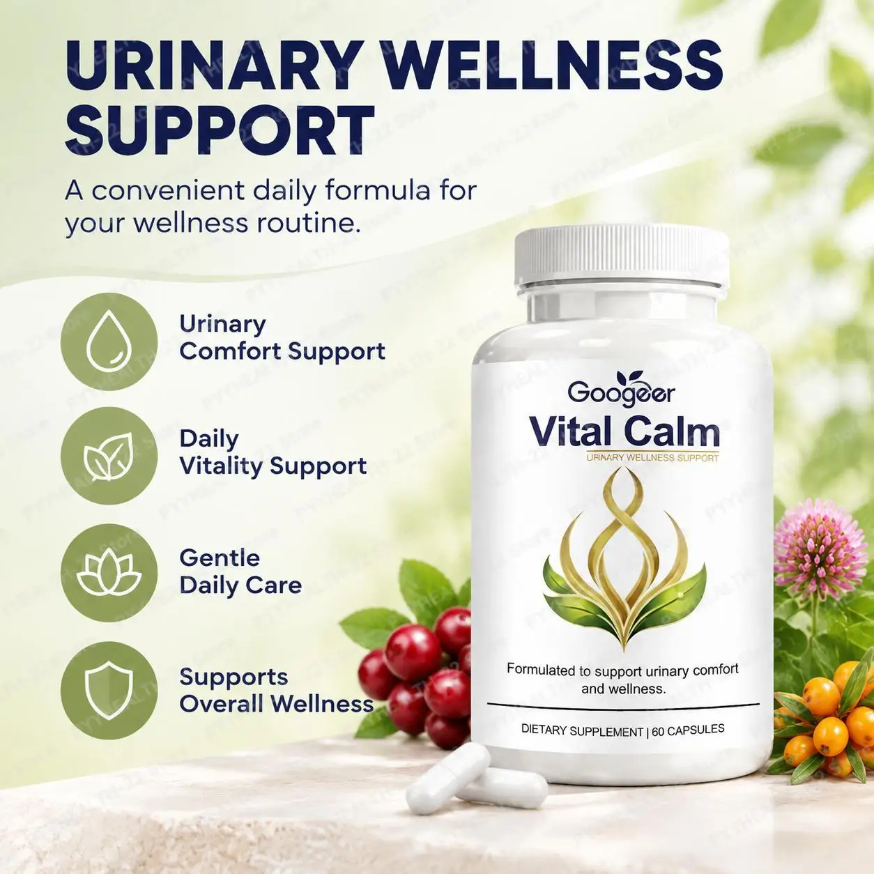 Urinary Wellness Capsules with Cranberry Extract & Pumpkin Seed Extract & Magnesium Citrate, for Urinary Comfort, 60 Capsules