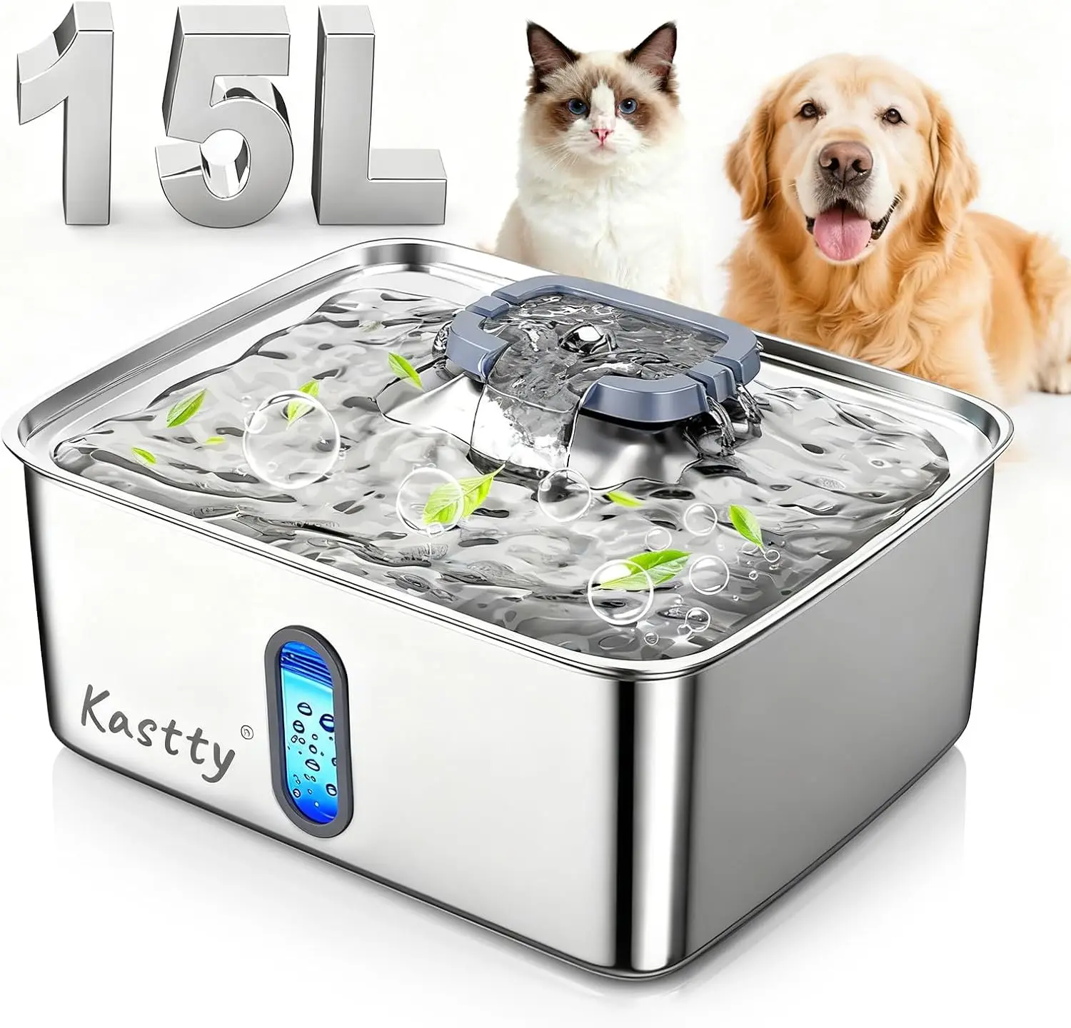 

15L Stainless Steel Dog Water Fountain - Super Quiet Pet Dispenser with Visual Water Level for Large Dogs and Cats