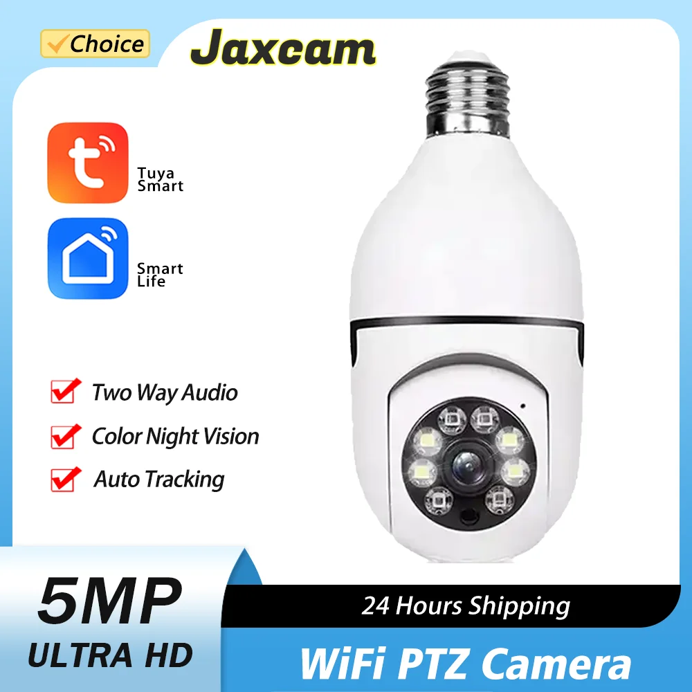 

5MP Tuya Wifi E27 Bulb Smart Home Surveillance Protection IP Camera Color NightVision Auto Track Video Security Pet Baby Monitor