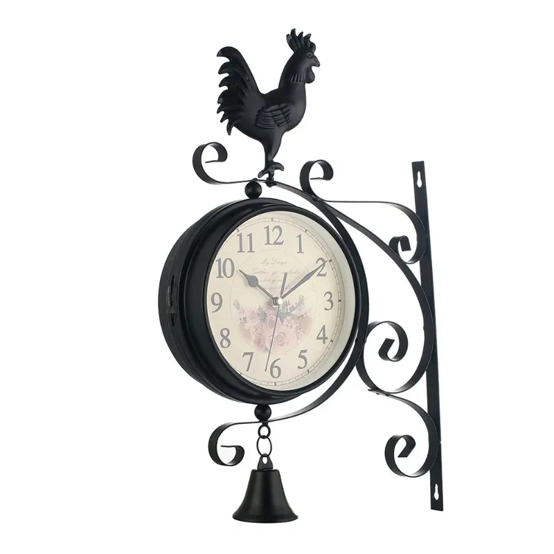 Quartz Wall Clock European Style Iron Hanging Clock Garden Central Station Clocks Double Sided Outside Bracket Retro Decoration
