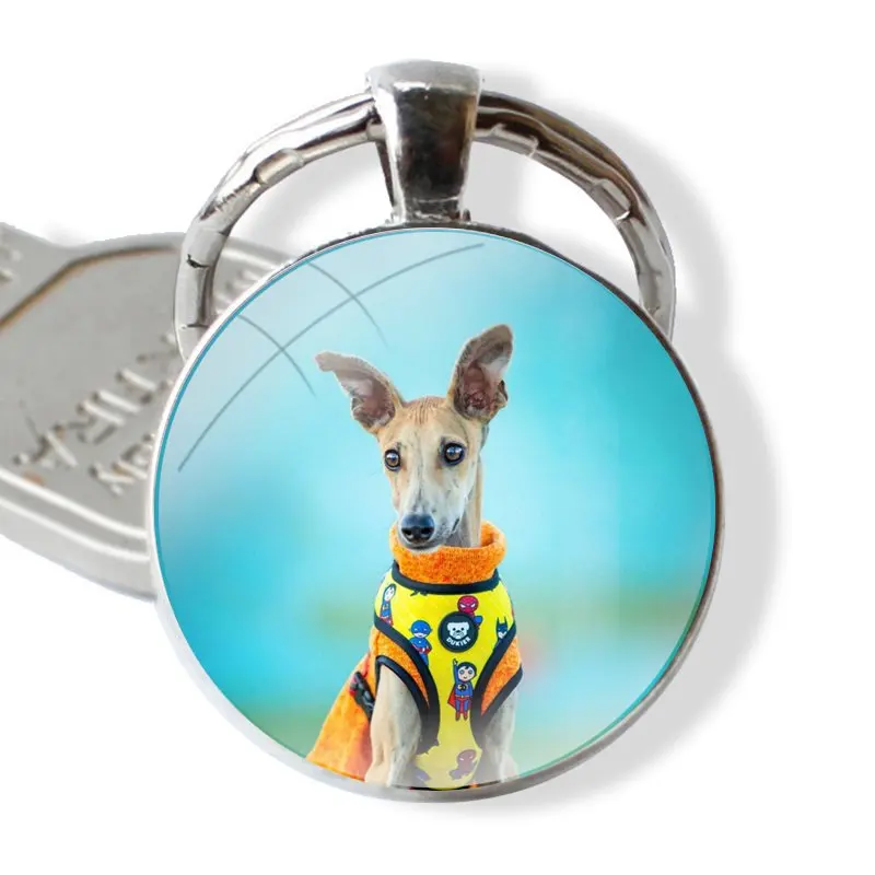 Galgo Greyhound Dog Keychain Glass Cabochon Metal Pendant Classic Men\'s Women\'s Keyring