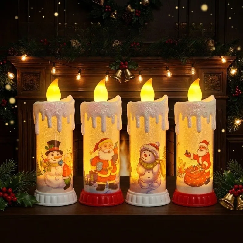 Christmas Small Gifts Santa Claus Snowman Kids Classic Style Long Sock Electronic Candle Light Props Decoration 4PCS