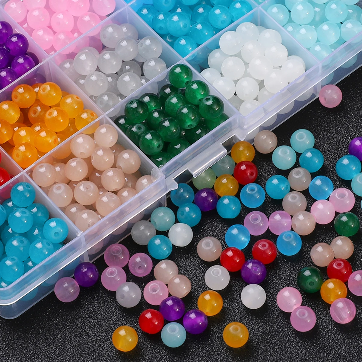 50 stücke 6mm Glas Gelee Einfarbig Imitation Jade Runde Perlen Lose Perlen DIY Handgemachte Halskette Armband Perlen Schmuck zubehör