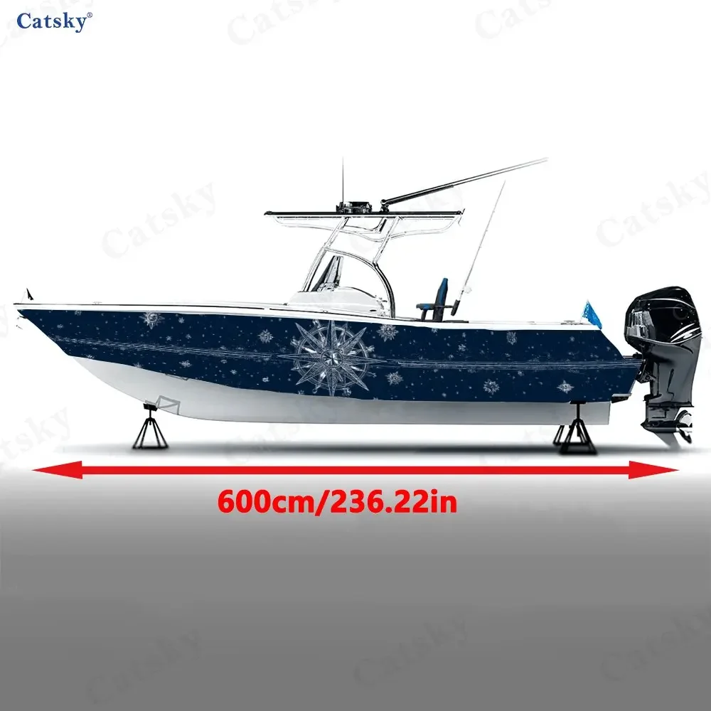 Galaxy Nautical Style Compass Boat Stickers, PVC Waterproof Vinyl Wrap Decals for Fishing Boats, Durable and Stylish Design