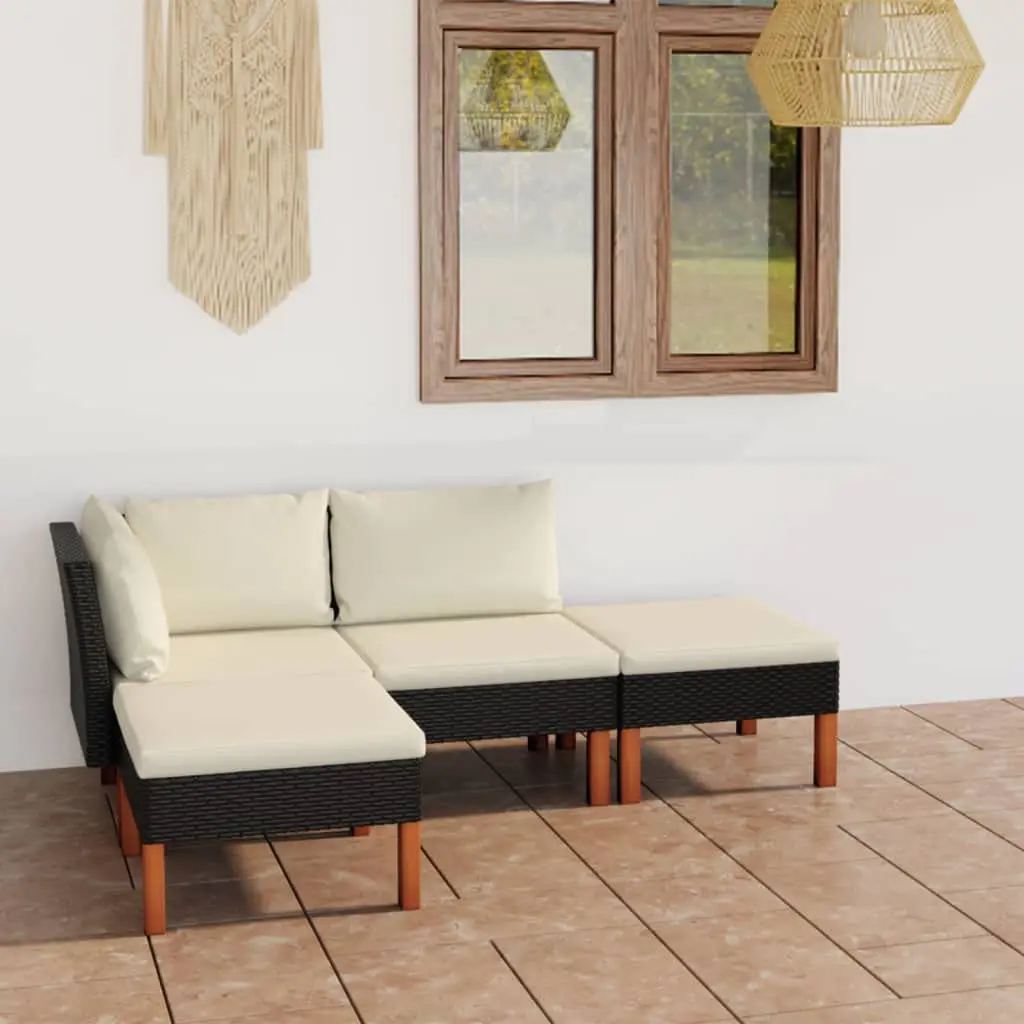 

4 Piece Black PE Rattan Patio Lounge Sofa Set with Cushions for Garden Poolside Backyard, Customized