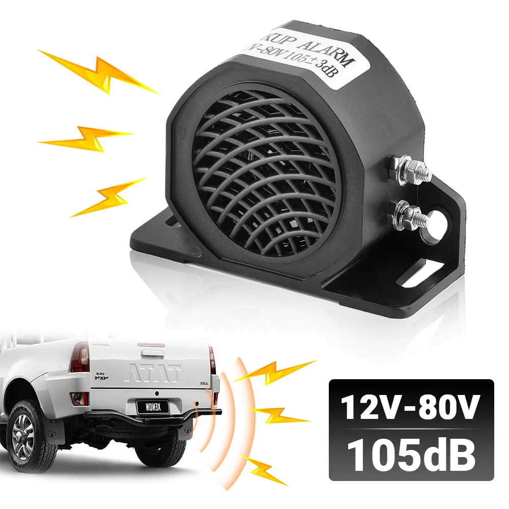 105dB 데시벨 백업 사이렌 비퍼 버저 사운드 경고 알람, 12V 24V-80V 자동차 트럭 차량 경적, 차량 후진 알림