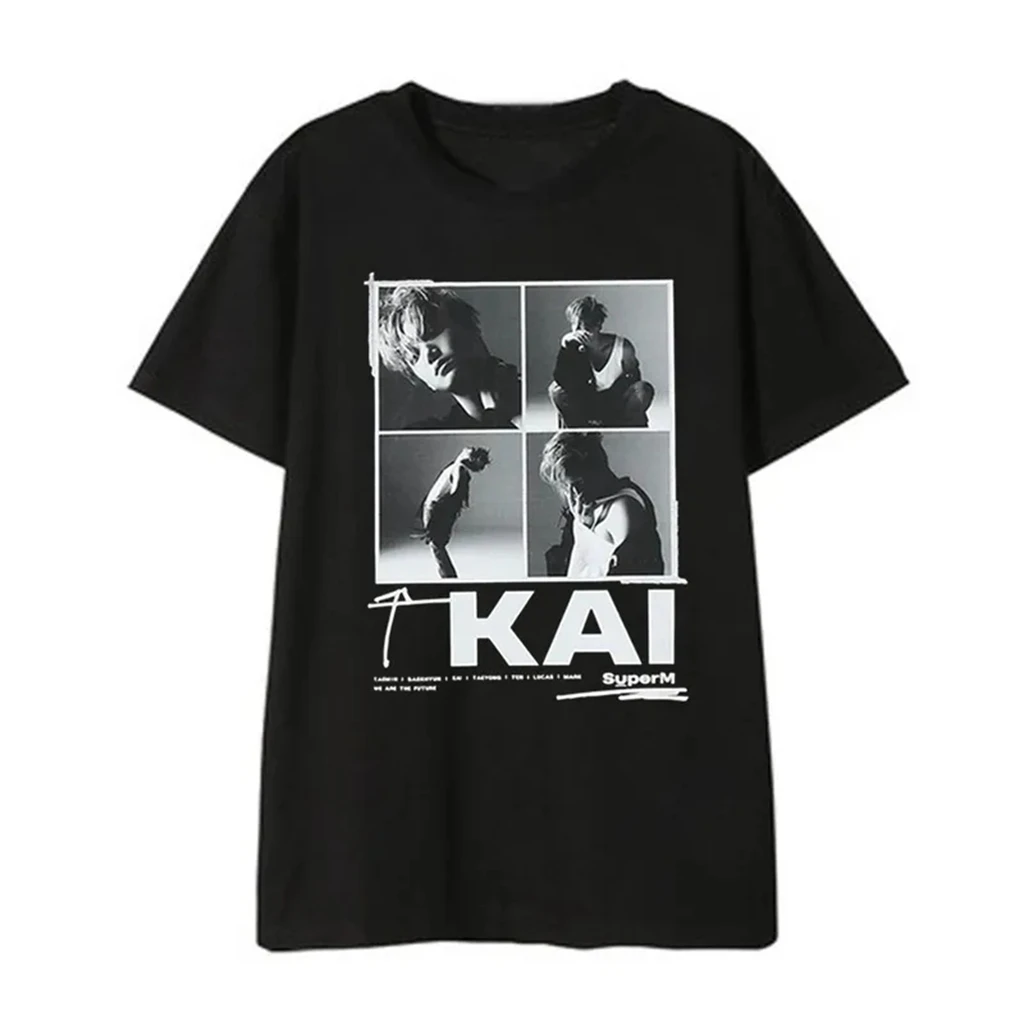 Kpop Y2K EXO KAI MARK Album Photo PRINTE t-shirt estate donna manica a pipistrello t-shirt in cotone Harajuku anni \'90 Oversize Streetwear