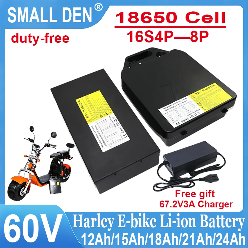 NEW 60V 12Ah 15Ah 18Ah 21Ah 24Ah Harley Electric Car Lithium Battery 18650 0-2000W motor For Electric two wheelers Li-ion Cells