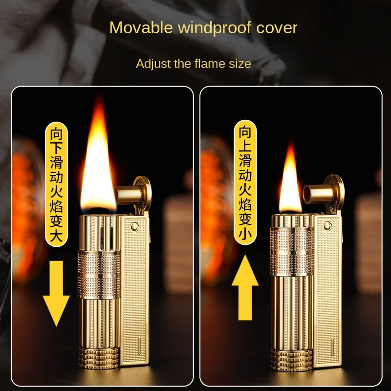 Unique Metal Windproof Grinding Wheel Flint Kerosene Lighter Classic Retro Portable Push Ignition Lighter Men's Gift