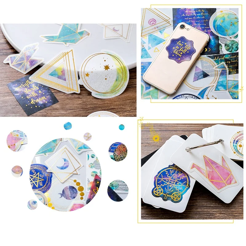 180PCS Galaxy Washi Stickers Set,Starry Sky Planet Moon Text Decorative Stickers For Scrapbooking,DIY Arts Crafts,Album