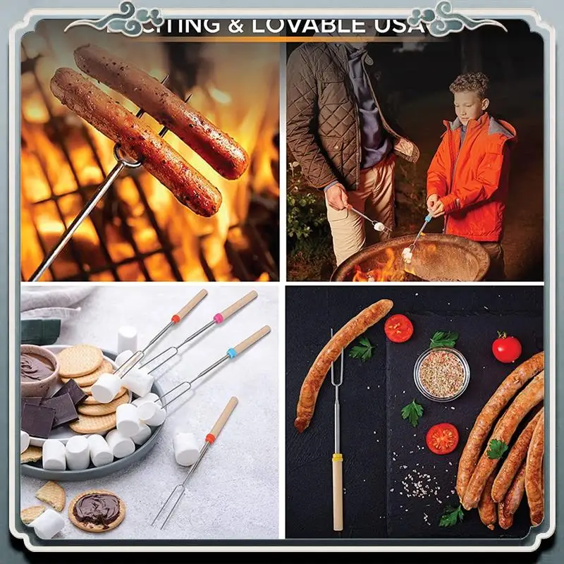 Durable Marshmallow Roasting Sticks (8 Pack) 32 Inches Extendable Telescoping Smores Skewers For Fire Pit Meat