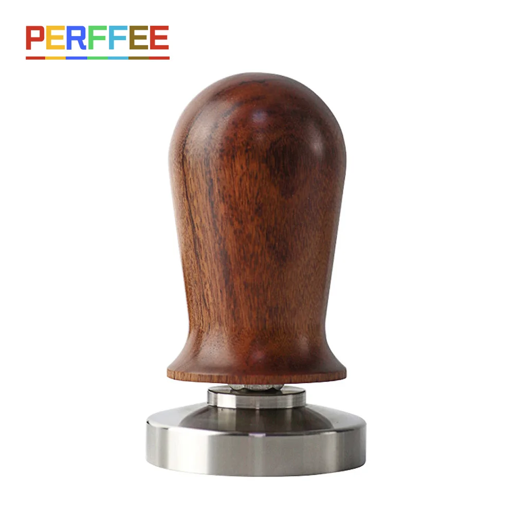 53/58mm Calibrated Espresso Coffee Tamper 30lb Spring Loaded Anodized Wooden Handle Stainless Steel Flat Base Hand Tamper