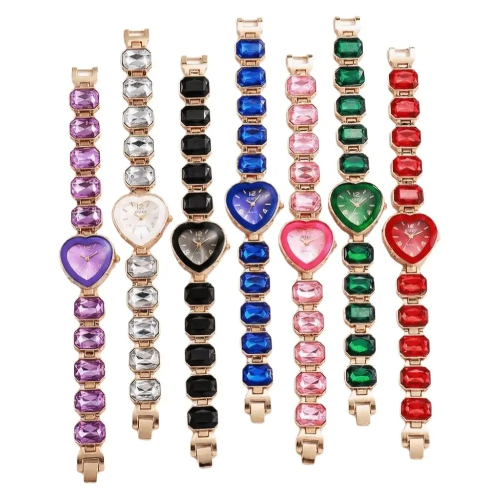 New Rhinestone Quartz Watches Diamond Studded Watch Strap with Adjustable Bracelet Women Wristwatch Heart Shaped Watch Gift