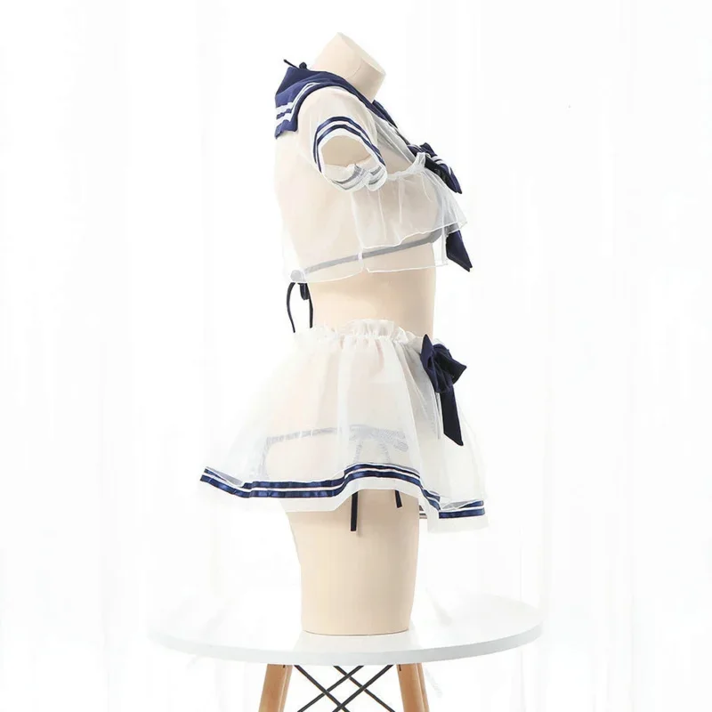 Uniforme Anime JK pour femme, maillot de bain Cosplay, bikini Lolita, nœud papillon sexy, lingerie à volants, transparent, tenue d'écolière de marin