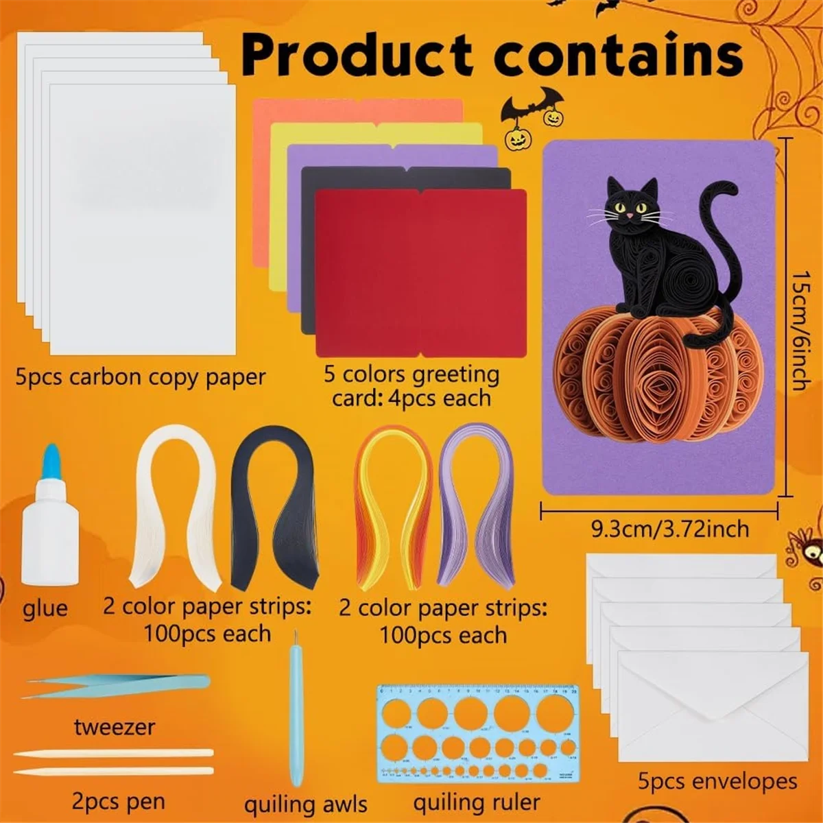 A11I 20 juegos de Kit de filigrana de papel de Halloween para gatos principiantes adultos, Kit de fabricación de tarjetas de felicitación, tarjeta de filigrana para decoración de Halloween