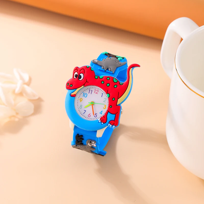 2024 New Cute cartoon 3D dinosaur Tyrannosaurus Rex silicone strap children\'s watch Kids Student Watch