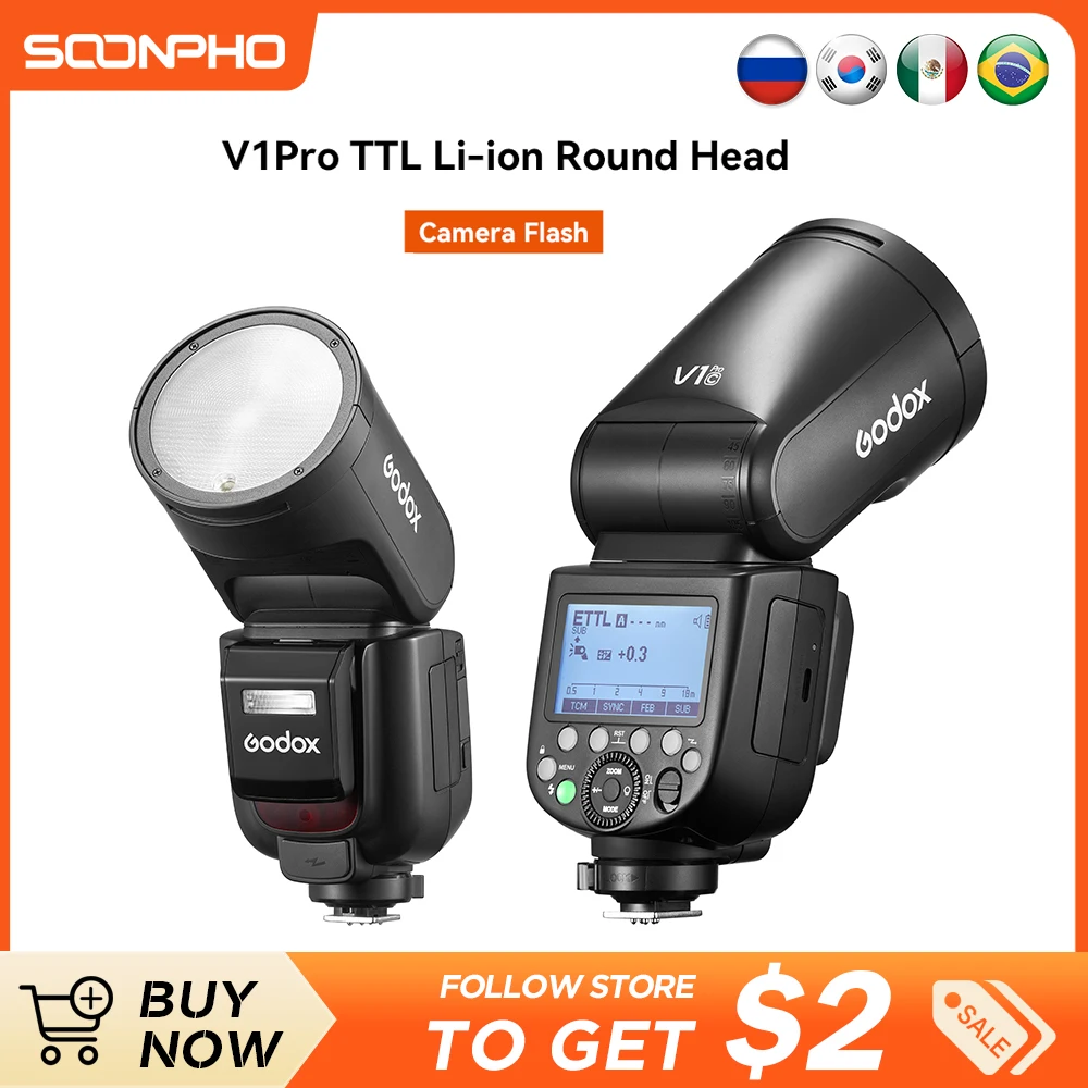 

Фотовспышка Godox V1 Pro V1-C V1-N V1-S V1-O TTL с круглой головкой Speedlight Camera Speedlite для Canon Nikon Sony Fujifilm Olympus