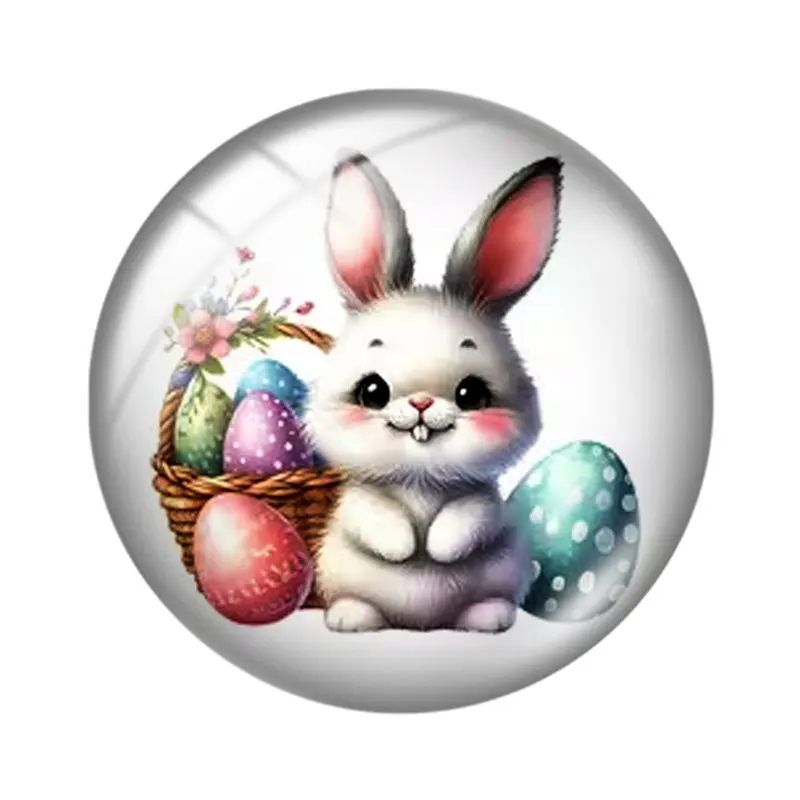 Cute Easter Bunny 10pcs 12mm14mm/16mm/18mm/20mm/25mm Round Photo Glass Cabochon Demo Flat Back Making Findings Jewelry